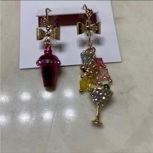 Betsey Johnson Martini Cocktail Shaker Mismatch Crystal Earrings